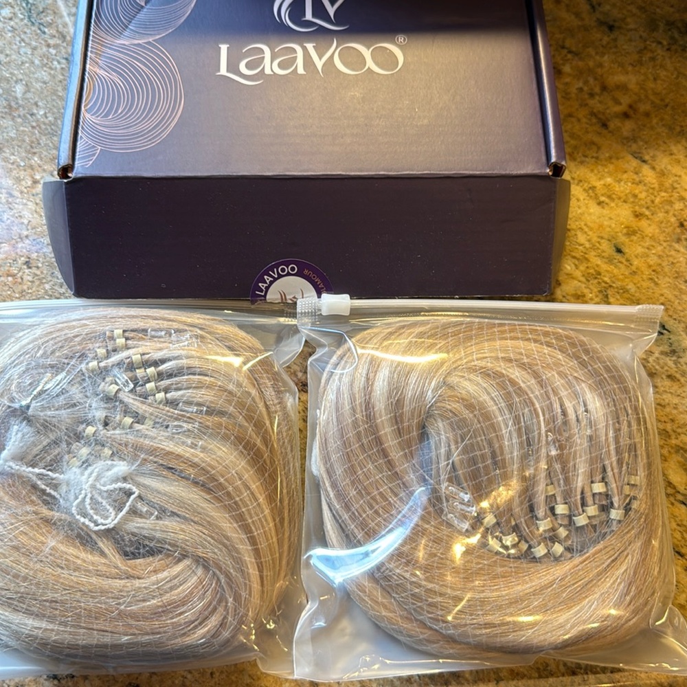 Laavoo micro link beaded blonde hair extensions